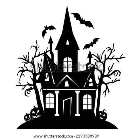 Haunted house silhouette vector cartoon illustration 