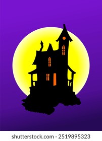 haunted house silhouette, vector illustration of a Halloween house