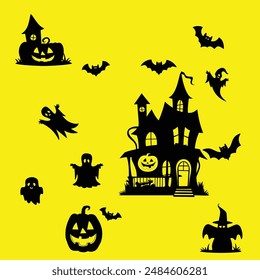 A haunted house silhouette vector set.