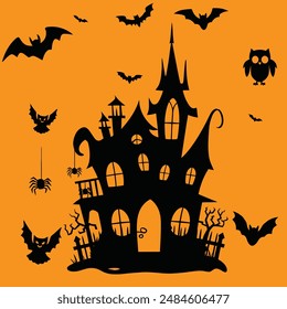 A haunted house silhouette vector set.