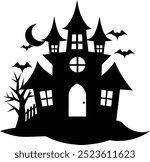 "Haunted House Silhouette Vectors. Illustration and Line Art Design for Print. Halloween-themed projects, these spooky and eerie haunted house graphics are ready for digital download. 
