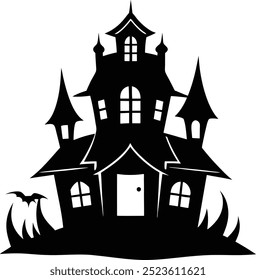 "Haunted House Silhouette Vectors. Illustration and Line Art Design for Print. Halloween-themed projects, these spooky and eerie haunted house graphics are ready for digital download. 
