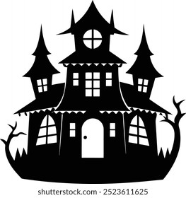 "Haunted House Silhouette Vetors. Ilustração e design de arte para impressão. Projetos temáticos do Halloween, esses gráficos caseiros assustadores e assustadores estão prontos para download digital. 
