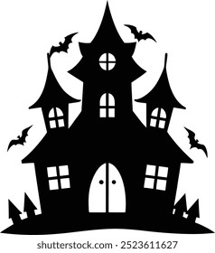 "Haunted House Silhouette Vetors. Ilustração e design de arte para impressão. Projetos temáticos do Halloween, esses gráficos caseiros assustadores e assustadores estão prontos para download digital. 
