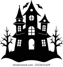 "Haunted House Silhouette Vetors. Ilustração e design de arte para impressão. Projetos temáticos do Halloween, esses gráficos caseiros assustadores e assustadores estão prontos para download digital. 
