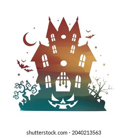 Haunted House Silhouette Watercolor Halloween Illustration. Vector Design Texture Holidays.