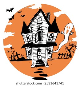 Haunted house sketch vector illustration, halloween, haunted house hand drawn doodles