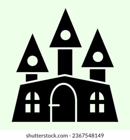 Haunted house solid icon. Halloween mystical gothic building glyph style pictogram on white background. Witch castle with three towers for mobile concept and web design. Vector graphics