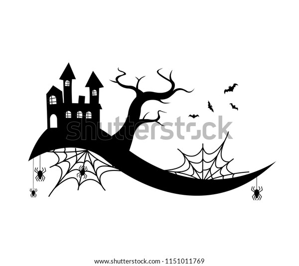 Haunted House Spider Web Black Silhouette Stock Vector Royalty Free 1151011769