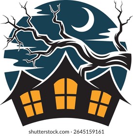 Haunted House with Spooky Tree and Moon