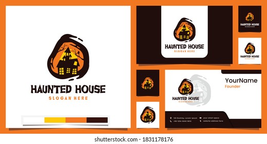 haunted house theme, halloween, with business card,logo design inspiration