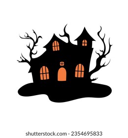 Haunted house with haunted trees Halloween vector illustration.