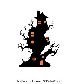 Haunted house with haunted trees Halloween vector illustration.