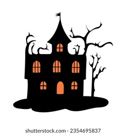 Haunted house with haunted trees Halloween vector illustration.