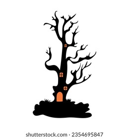 Haunted house with haunted trees Halloween vector illustration.