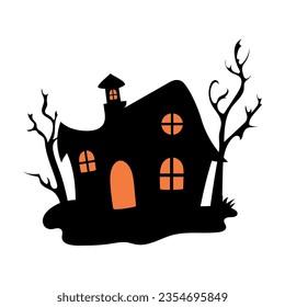 Haunted house with haunted trees Halloween vector illustration.