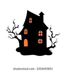 Haunted house with haunted trees Halloween vector illustration.