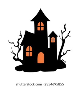 Haunted house with haunted trees Halloween vector illustration.