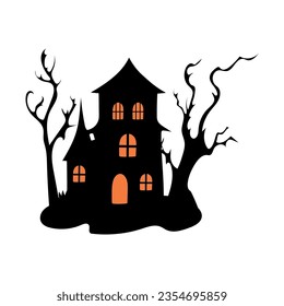 Haunted house with haunted trees Halloween vector illustration.