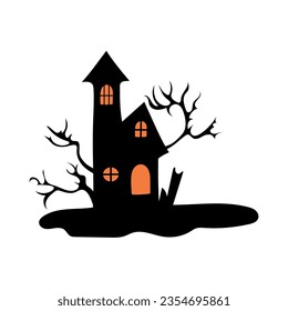 Haunted house with haunted trees Halloween vector illustration.