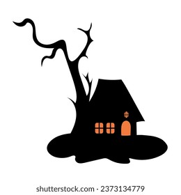 Haunted house with haunted trees Halloween vector illustration.