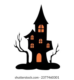 Haunted house with haunted trees Halloween vector illustration.