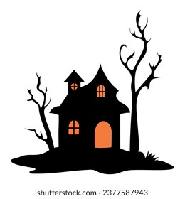 Haunted house with haunted trees Halloween vector illustration.