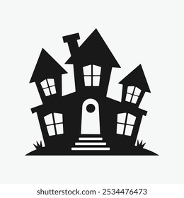 Haunted house with haunted trees Halloween vector illustration.