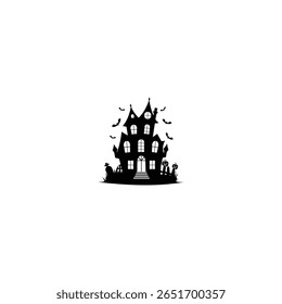 Haunted house vector icon isolated on white. Halloween vector icon 