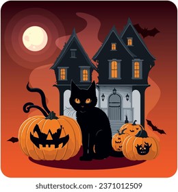 haunted house vector icon with orange background