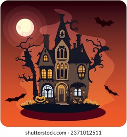 haunted house vector icon with orange background