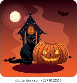 haunted house vector icon with orange background