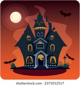 haunted house vector icon with orange background