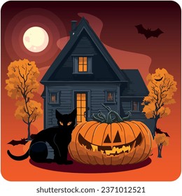 haunted house vector icon with orange background