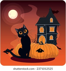 haunted house vector icon with orange background