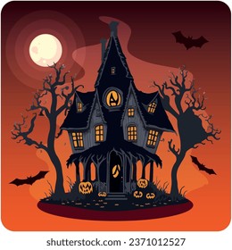 haunted house vector icon with orange background