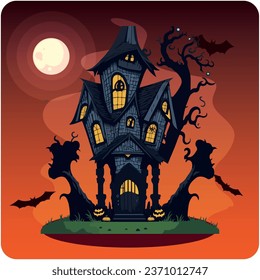 haunted house vector icon with orange background