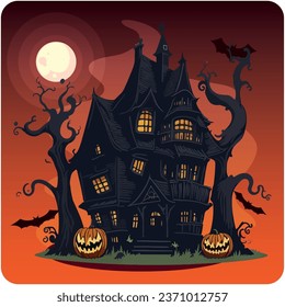 haunted house vector icon with orange background