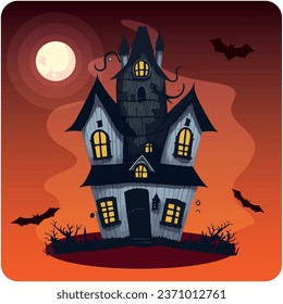 haunted house vector icon with orange background