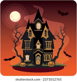 haunted house vector icon with orange background