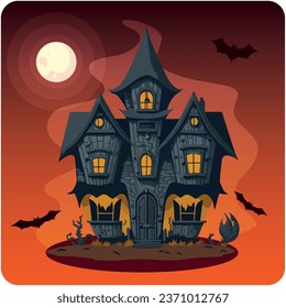 haunted house vector icon with orange background