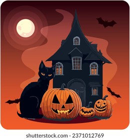 haunted house vector icon with orange background