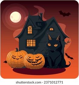 haunted house vector icon with orange background