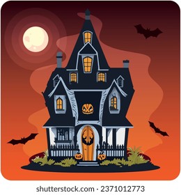 haunted house vector icon with orange background