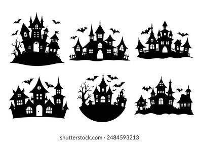 Haunted house vector illustration, Halloween haunted house silhouette, ghost house