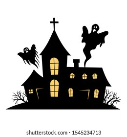 Haunted House vector sign with creepy house and shosts