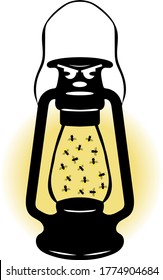 Haunted Lantern with Fireflies Vector Illustration