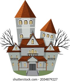 Haunted mansion building on white background illustration