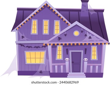 Haunted mansion cartoon decorative element. Horror halloween house isolated on white background