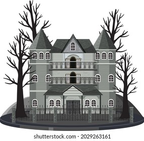 Haunted mansion exterior on white background illustration